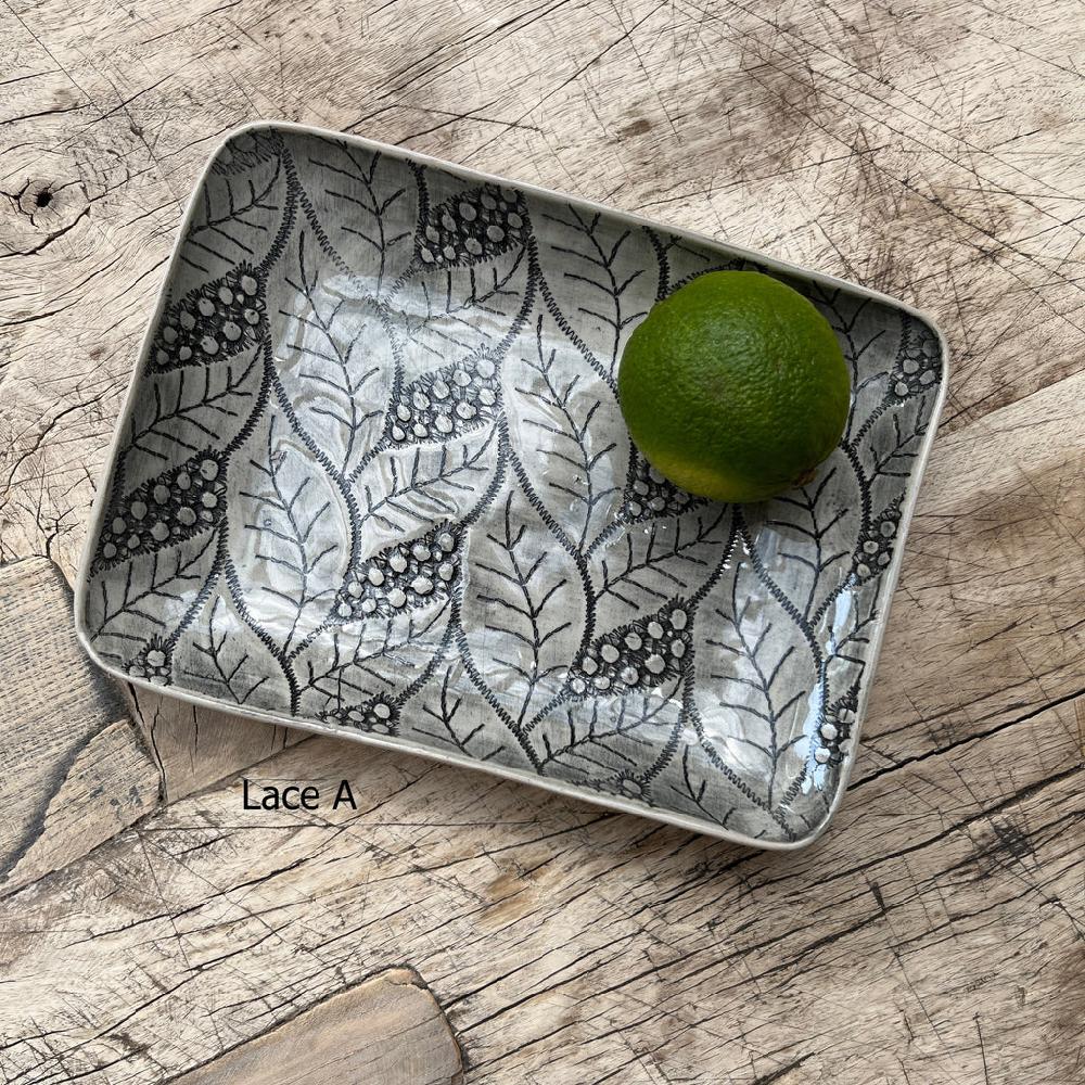 greige Wonki Ware Rectangular Utensil Dish - Charcoal Lace