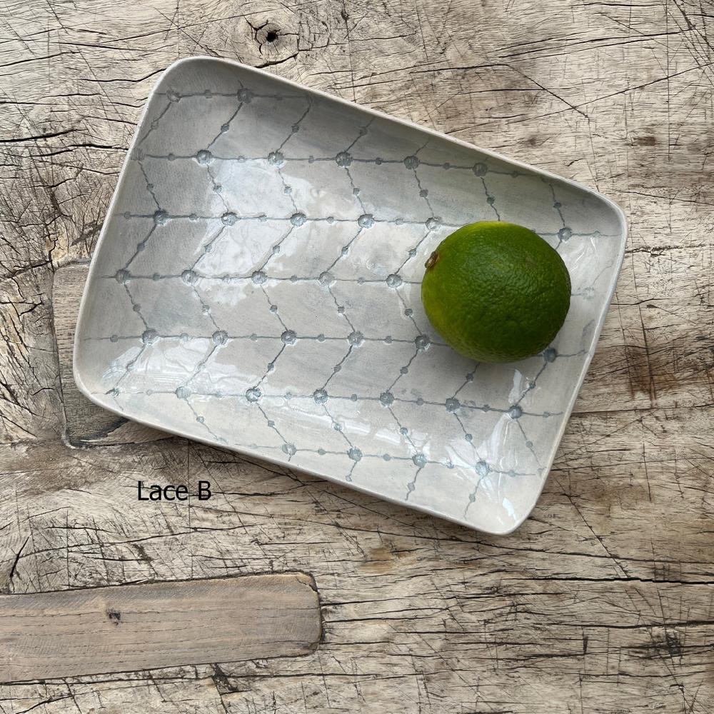 Greige Wonki Ware Rectangular Utensil Dish - Duck Egg Lace