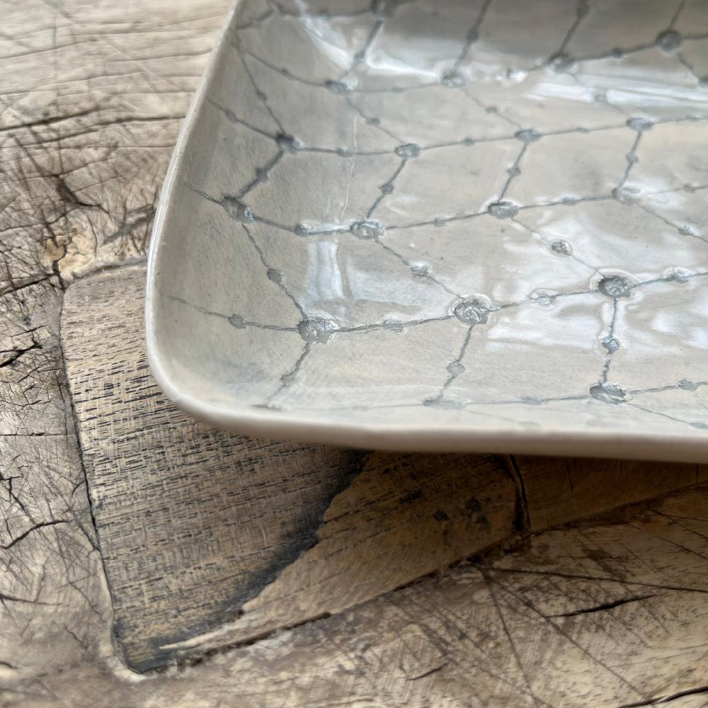 Greige Wonki Ware Rectangular Utensil Dish - Duck Egg Lace