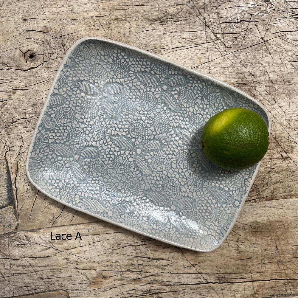 greige Wonki Ware Rectangular Utensil Dish - Duck Egg Lace