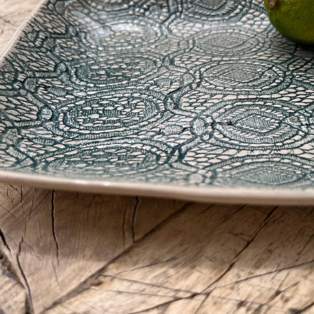 Greige Wonki Ware Rectangular Utensil Dish - Marine Lace