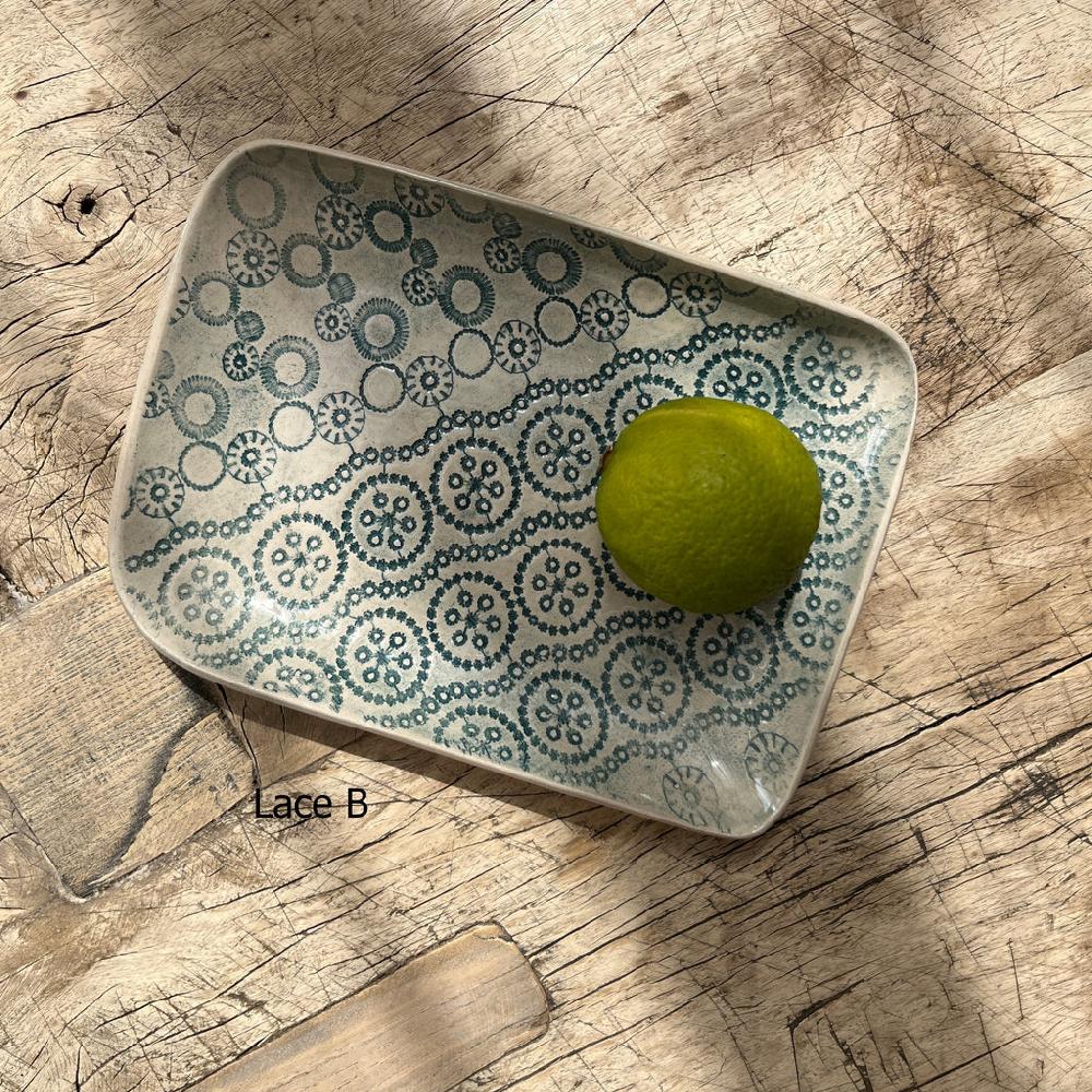 Greige Wonki Ware Rectangular Utensil Dish - Marine Lace