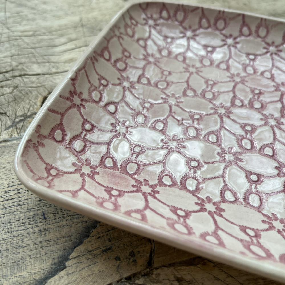 Greige Wonki Ware Rectangular Utensil Dish - Pink Lace
