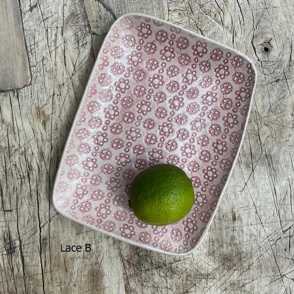 Greige Wonki Ware Rectangular Utensil Dish - Pink Lace