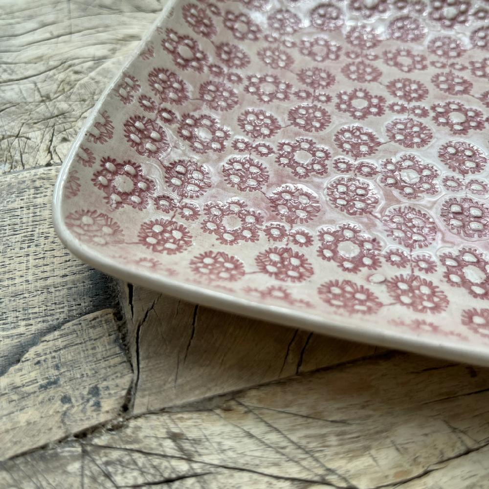 Greige Wonki Ware Rectangular Utensil Dish - Pink Lace