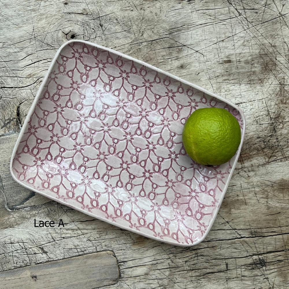 greige Wonki Ware Rectangular Utensil Dish - Pink Lace