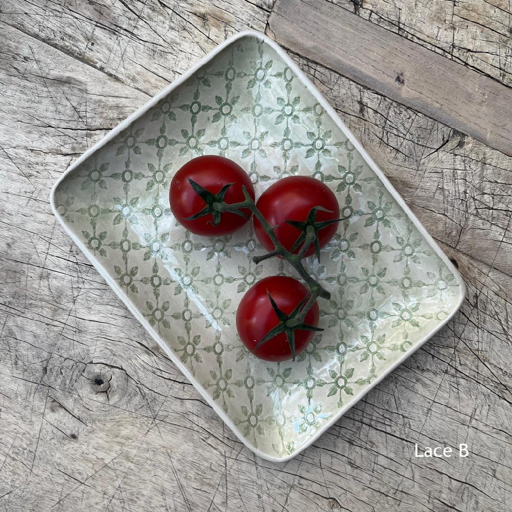 Greige Wonki Ware Rectangular Utensil Dish - Spearmint Lace