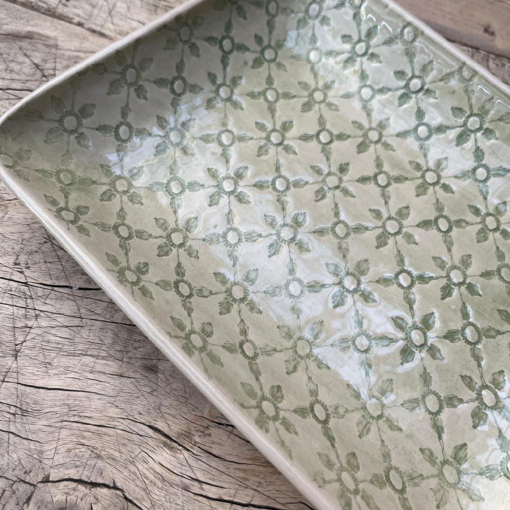 Greige Wonki Ware Rectangular Utensil Dish - Spearmint Lace