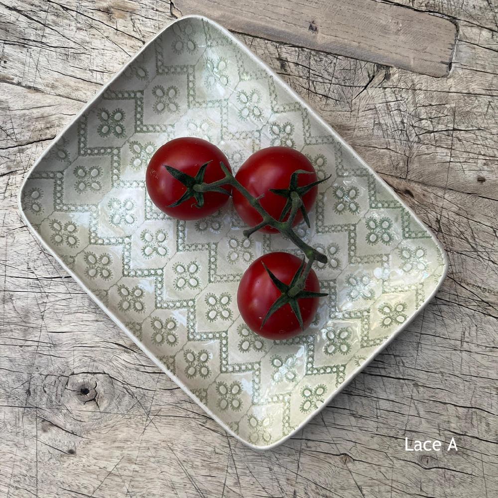 greige Wonki Ware Rectangular Utensil Dish - Spearmint Lace