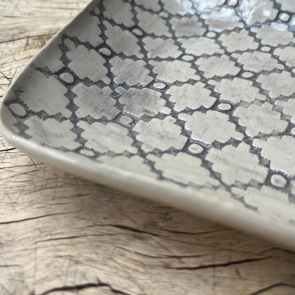 Greige Wonki Ware Rectangular Utensil Dish - Warm Grey Lace