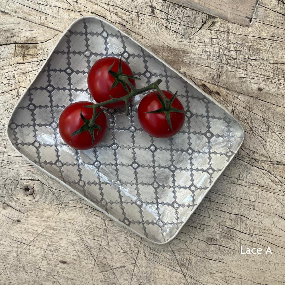 greige Wonki Ware Rectangular Utensil Dish - Warm Grey Lace