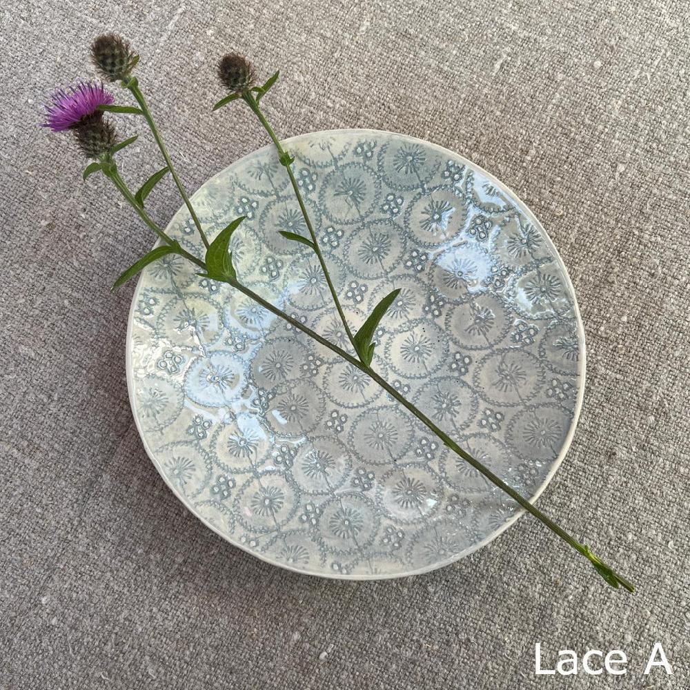 greige Wonki Ware Salsa or Tapas Dish - Duck Egg Lace