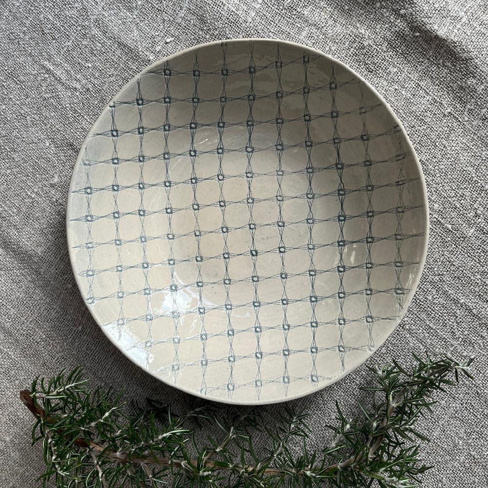 Greige Wonki Ware Small Spaghetti Bowl - Duck Egg Lace