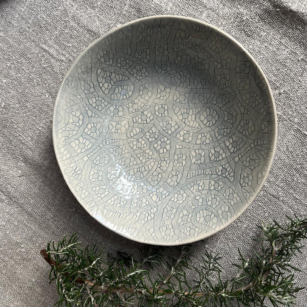 Greige Wonki Ware Small Spaghetti Bowl - Duck Egg Lace