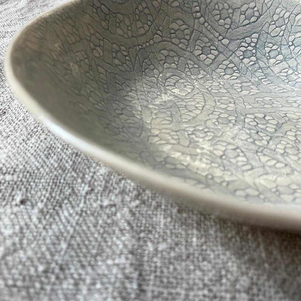 Greige Wonki Ware Small Spaghetti Bowl - Duck Egg Lace