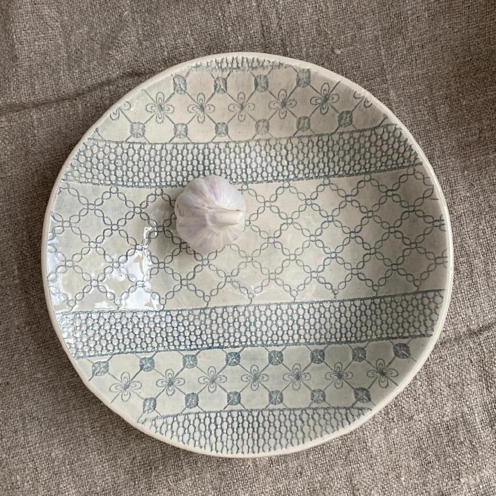 greige Wonki Ware Small Spaghetti Bowl - Duck Egg Lace