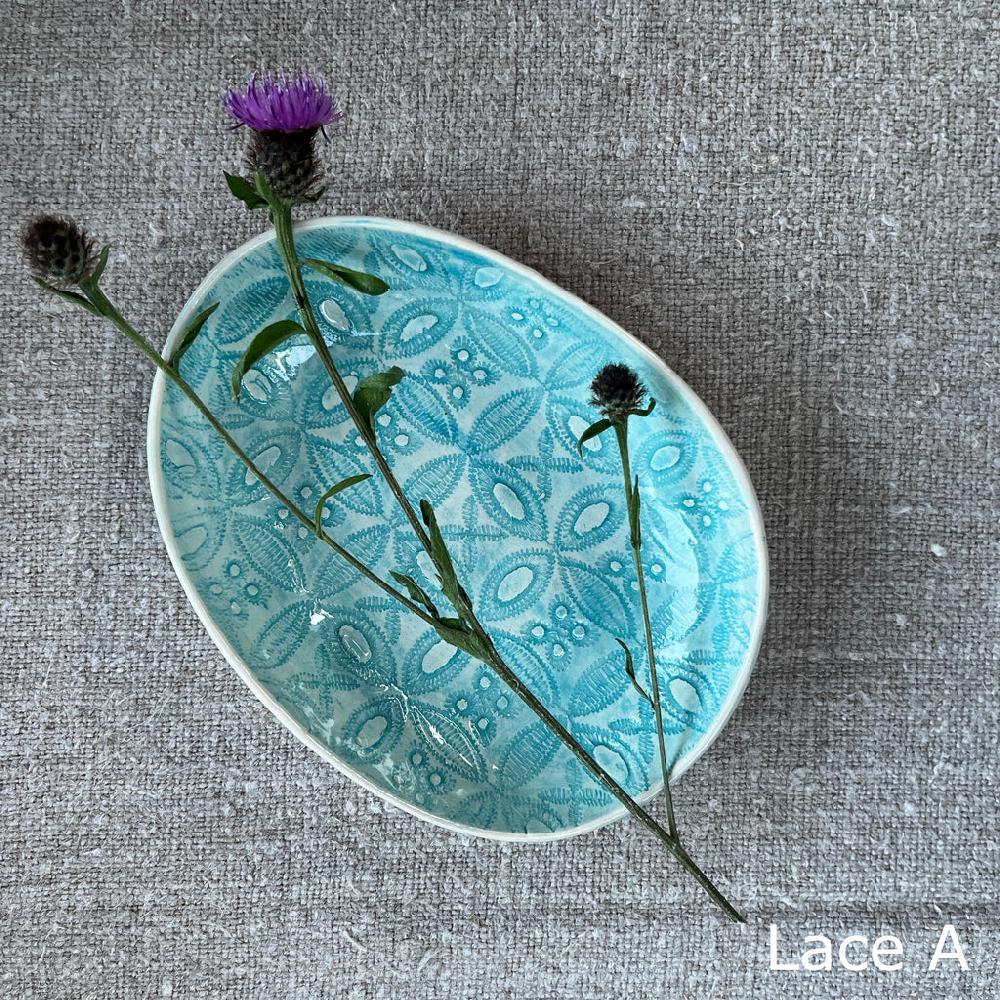 Greige Wonki Ware Sushi Or Tapas Dish - Turquoise Lace