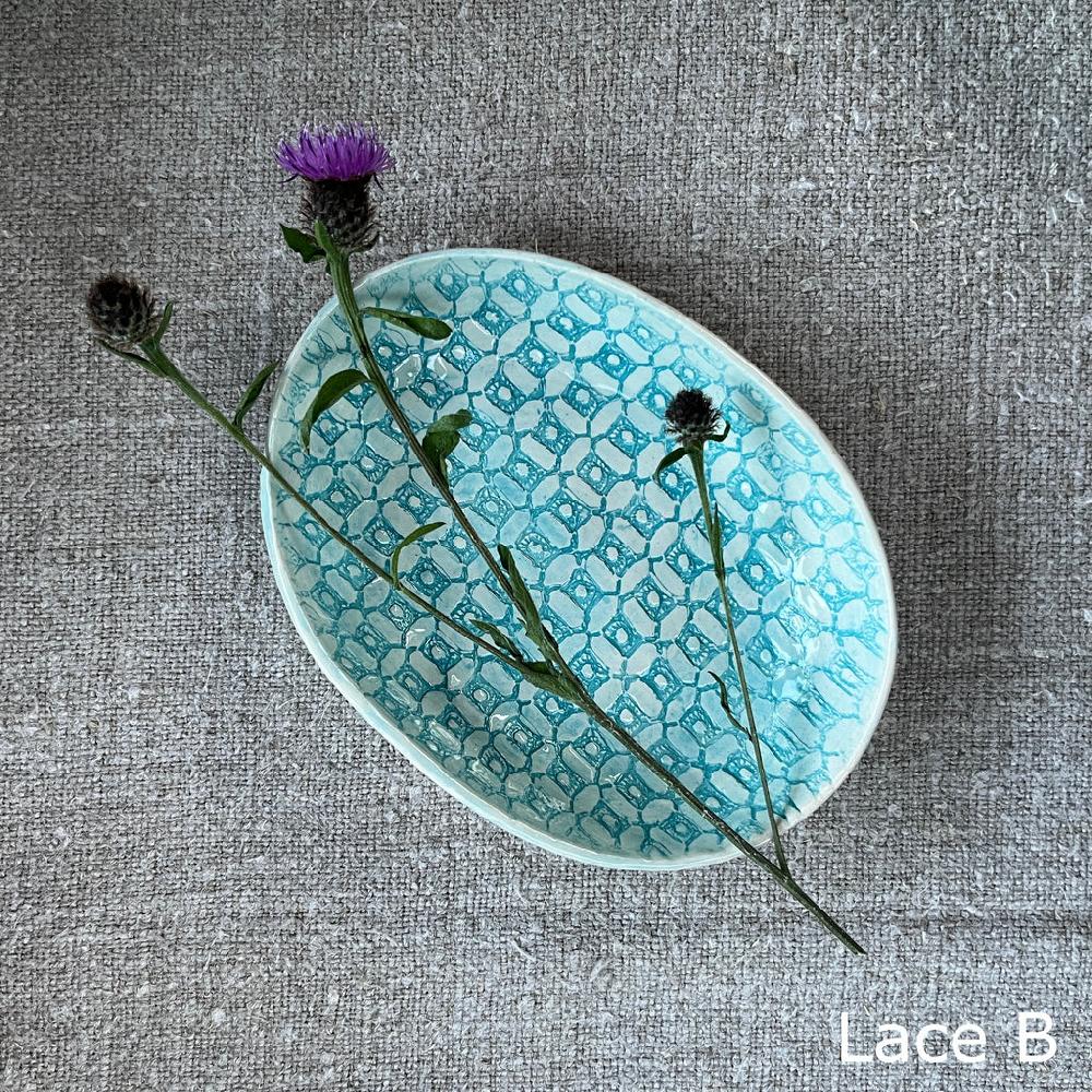 Greige Wonki Ware Sushi Or Tapas Dish - Turquoise Lace