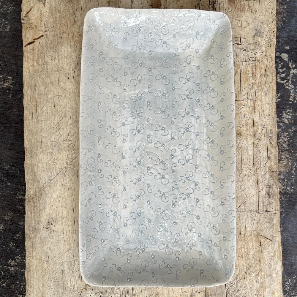 Greige Wonki Ware Trough Serving Platter - Large - Duck Egg Lace