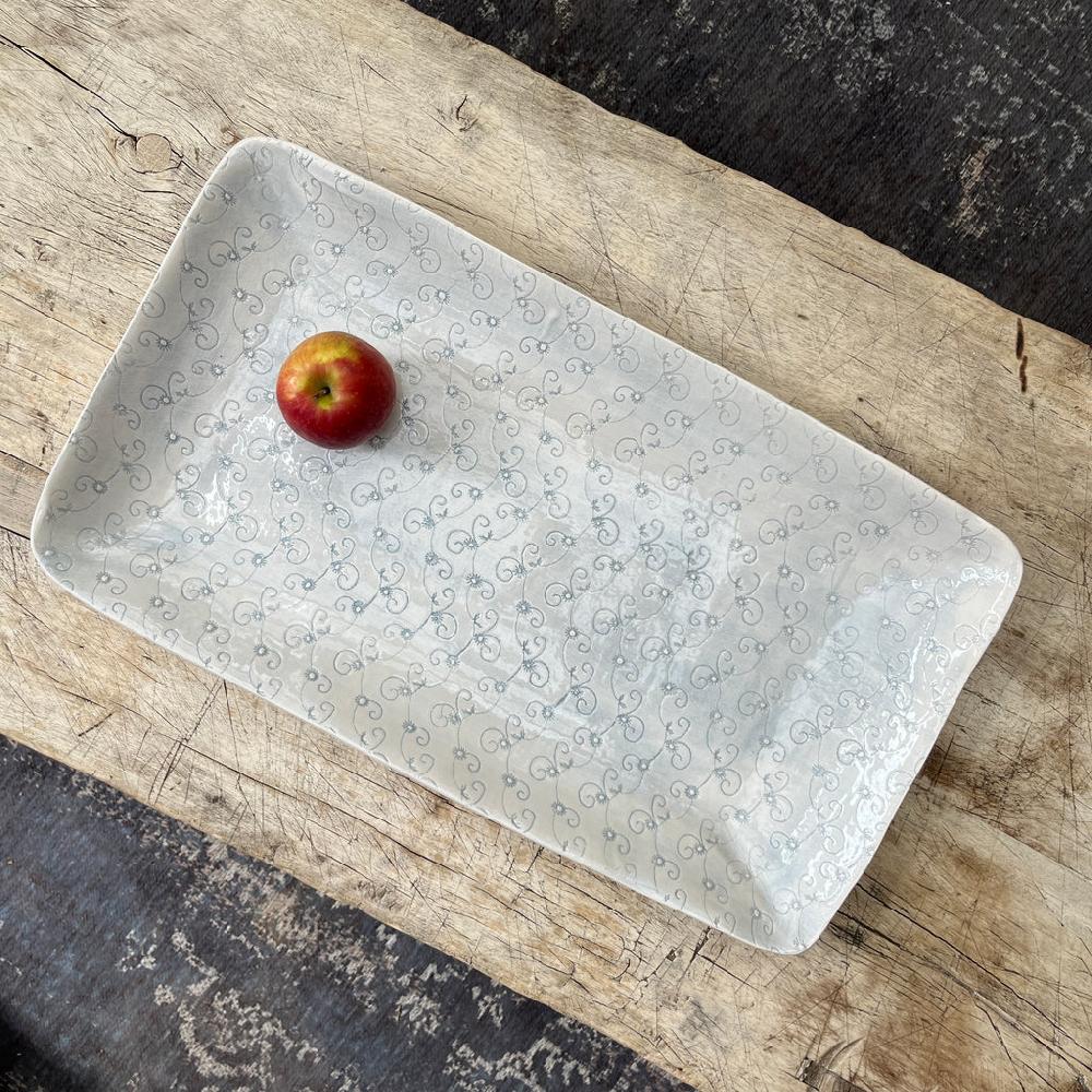 greige Wonki Ware Trough Serving Platter - Large - Duck Egg Lace