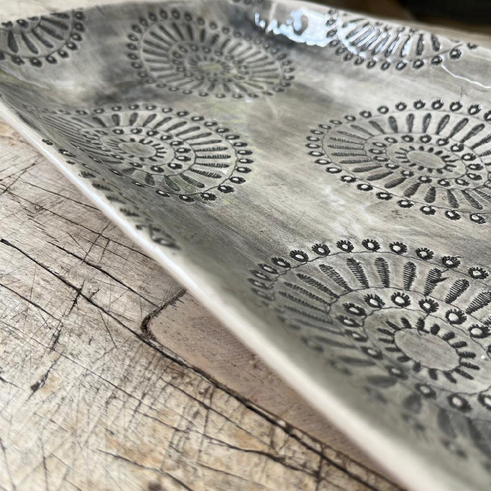 Greige Wonki Ware Trough Serving Platter - Small - Charcoal Lace B