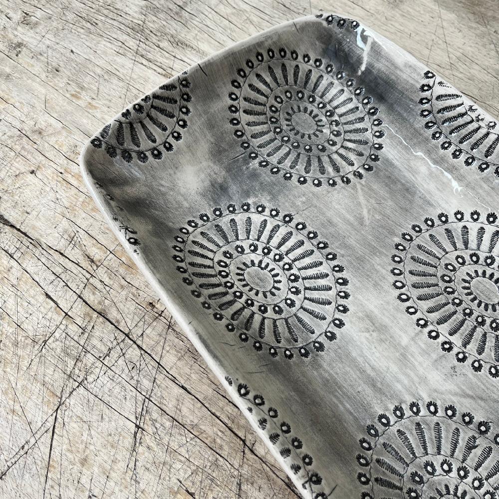 Greige Wonki Ware Trough Serving Platter - Small - Charcoal Lace B