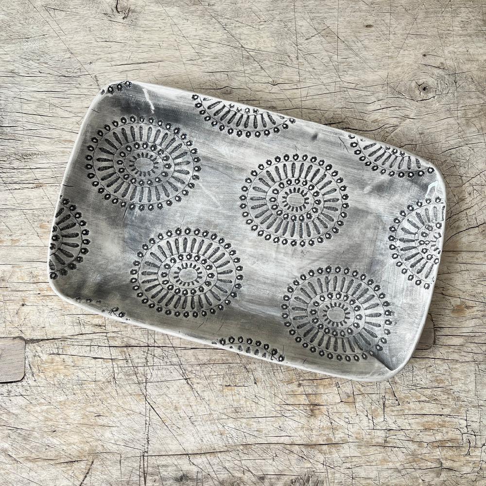Greige Wonki Ware Trough Serving Platter - Small - Charcoal Lace B