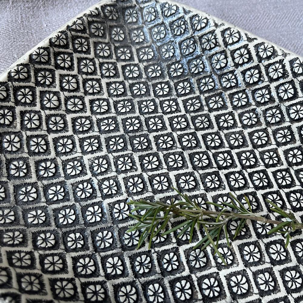 Greige Wonki Ware Trough Serving Platter - Small - Charcoal Lace A