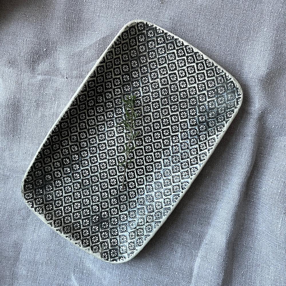 greige Wonki Ware Trough Serving Platter - Small - Charcoal Lace A