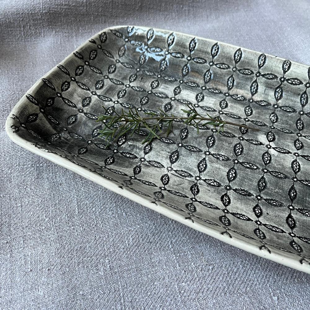 Greige Wonki Ware Trough Serving Platter - Small - Charcoal Lace B