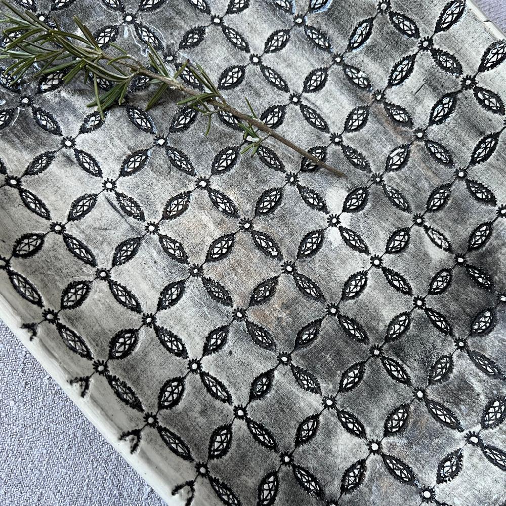 Greige Wonki Ware Trough Serving Platter - Small - Charcoal Lace B