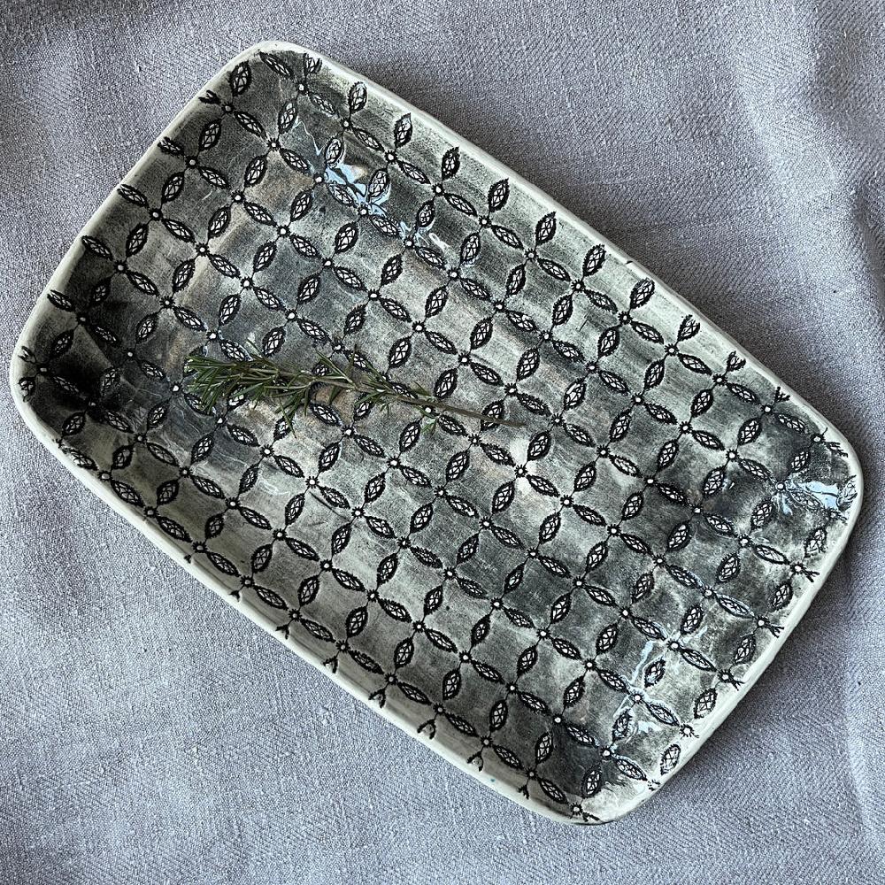 greige Wonki Ware Trough Serving Platter - Small - Charcoal Lace B