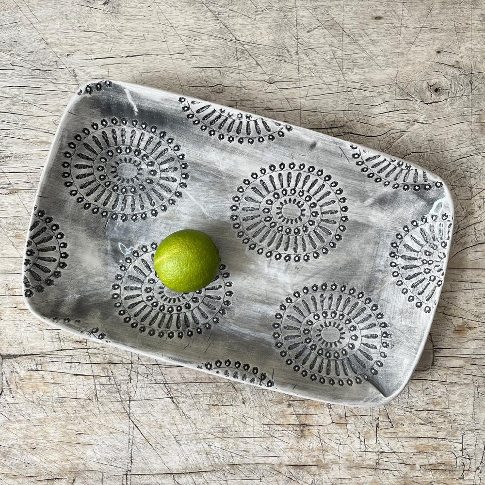 greige Wonki Ware Trough Serving Platter - Small - Charcoal Lace B