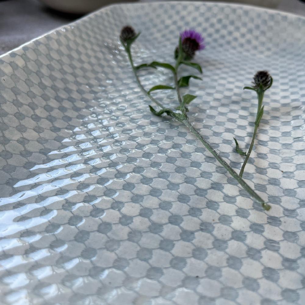 Greige Wonki Ware Trough Serving Platter - Small - Duck Egg Lace A