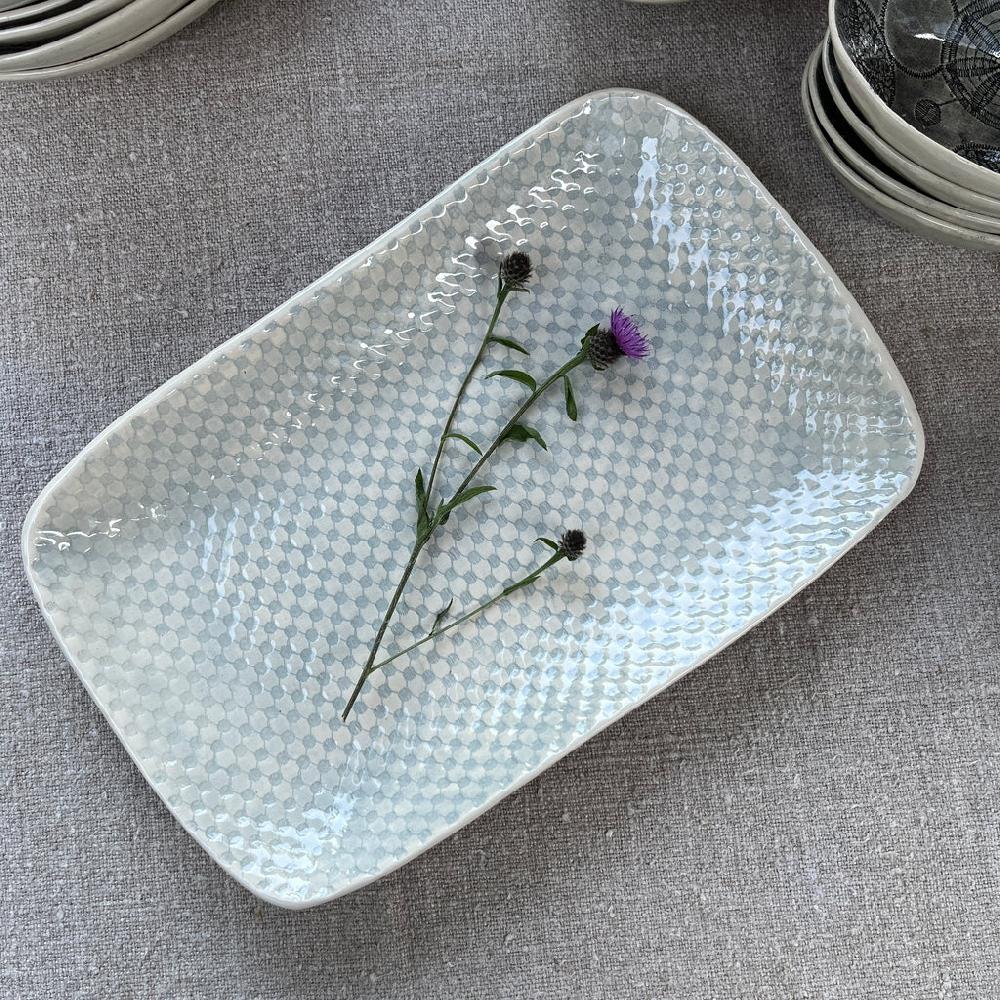 greige Wonki Ware Trough Serving Platter - Small - Duck Egg Lace A