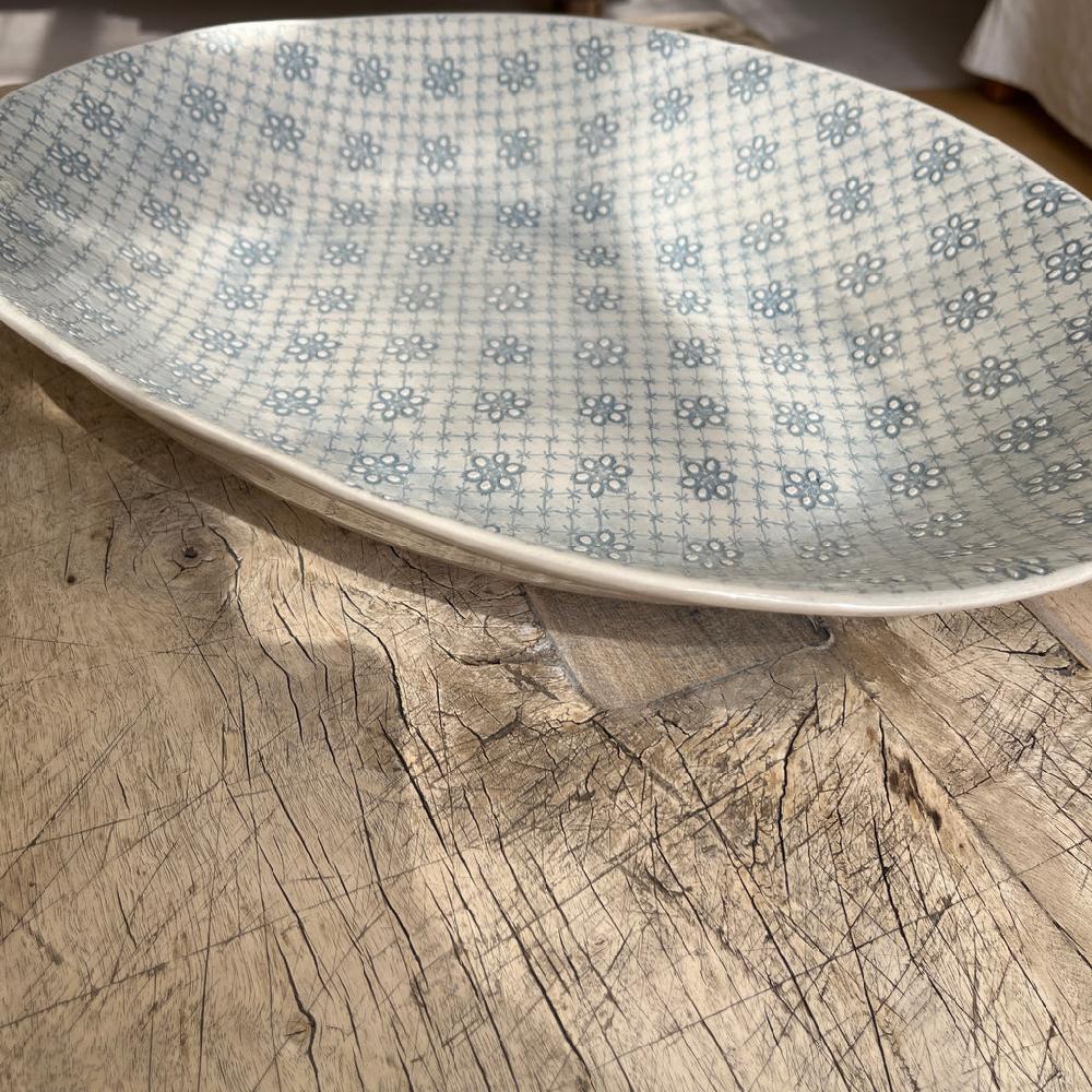 Greige Wonki Ware XL Pebble Oval Platter - Duck Egg Lace