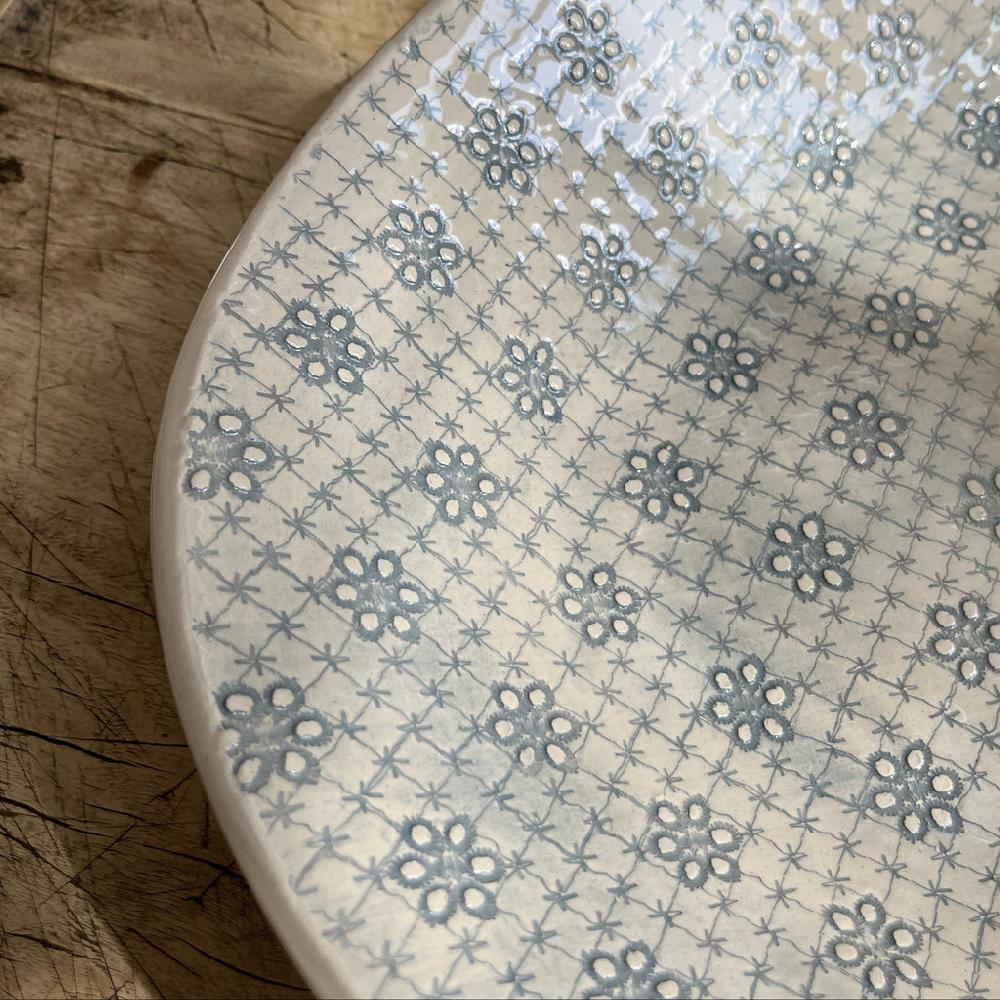 Greige Wonki Ware XL Pebble Oval Platter - Duck Egg Lace