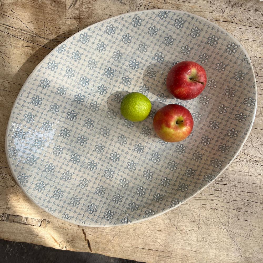 greige Wonki Ware XL Pebble Oval Platter - Duck Egg Lace
