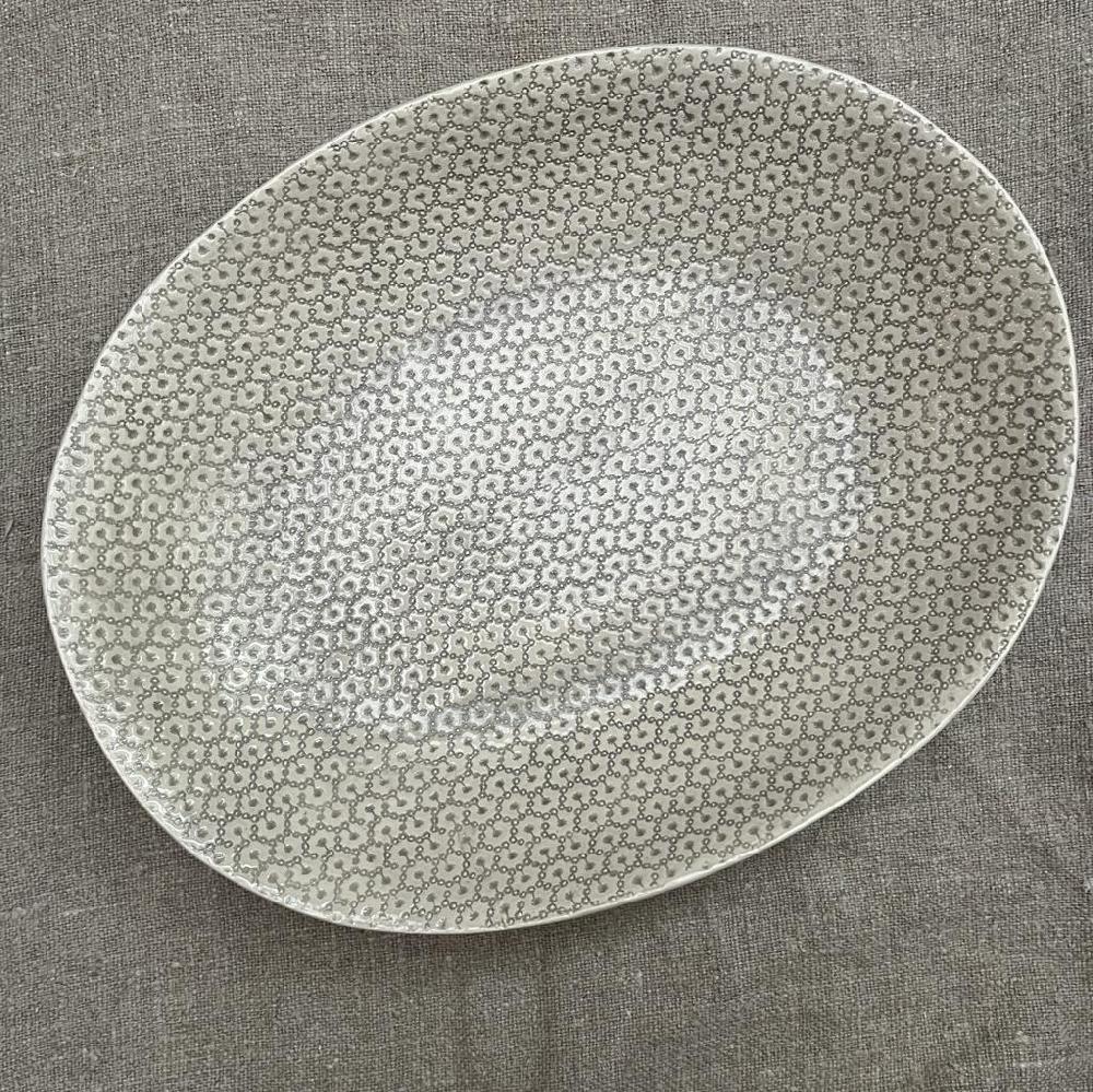 Greige Wonki Ware XL Pebble Oval Platter - Warm Grey Lace