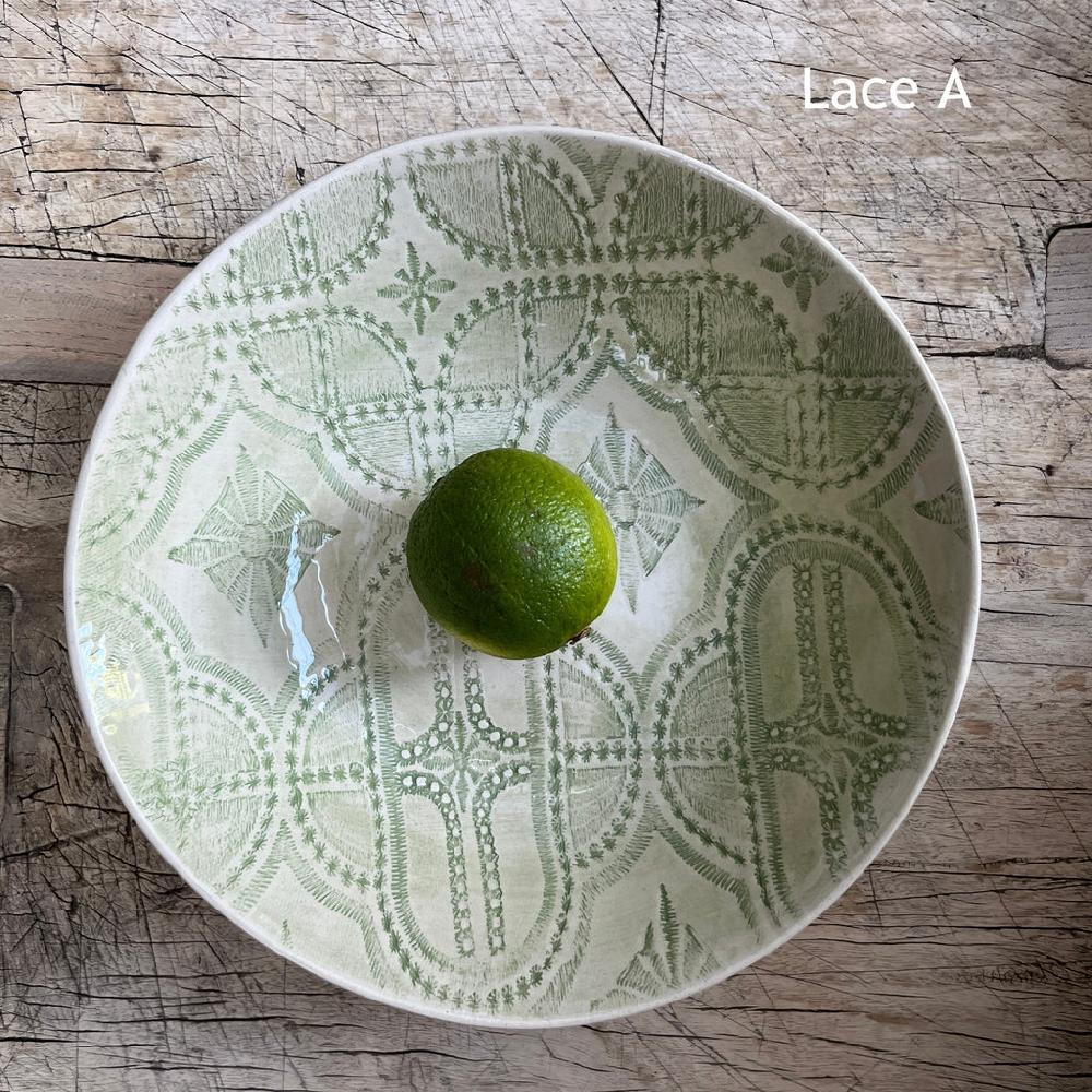 greige Wonkiware Small Spaghetti Bowl - Spearmint Lace