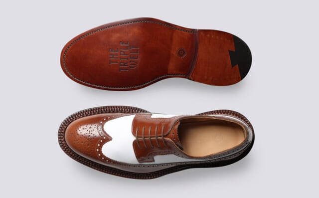 Grenson Aldwych | Mens Brogues In Mid Brown And White Leather
