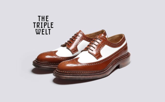 grenson Aldwych | Mens Brogues in Mid Brown and White Leather