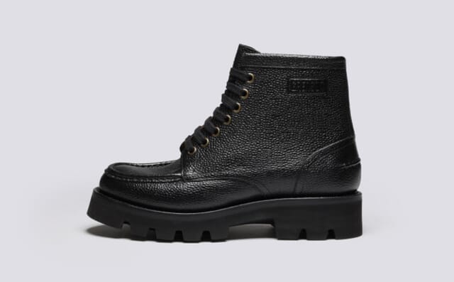 Grenson Anya | Womens Derby Boots In Black Country Grain Leather