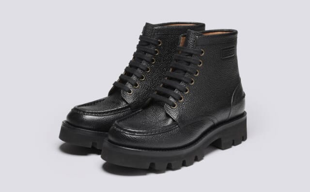 grenson Anya | Womens Derby Boots in Black Country Grain Leather
