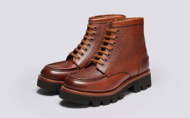 grenson Anya | Womens Derby Boots in Tan Country Grain Leather
