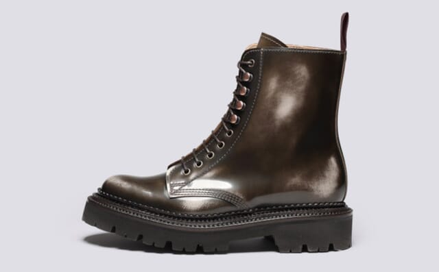 Grenson Arabella | Womens Triple Welt Boots In Grey Rub Off Leather