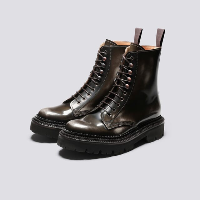 Grenson Arabella | Womens Triple Welt Boots In Grey Rub Off Leather