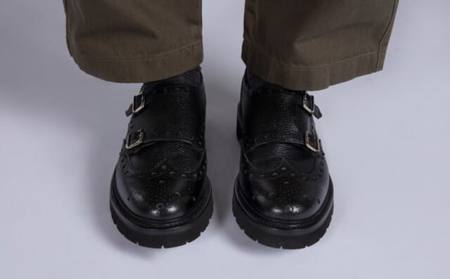 Grenson Archer | Mens Brogue Monk Shoe In Black Leather