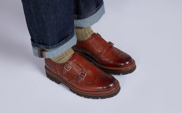 Grenson Archer | Mens Brogue Monk Shoe In Tan Leather