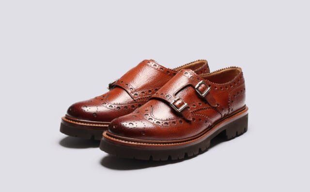 grenson Archer | Mens Brogue Monk Shoe in Tan Leather